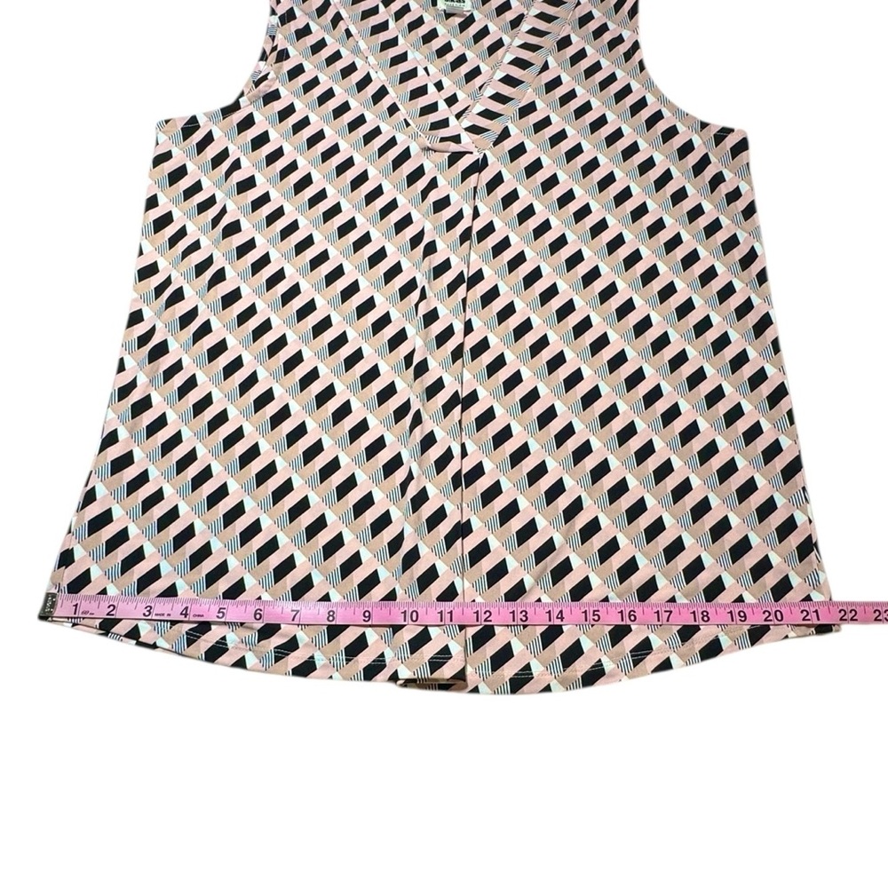 Anne Klein Sleeveless V-Neck Pink Cream Black Geometric Ity-Knit Top Size M - Picture 10 of 16